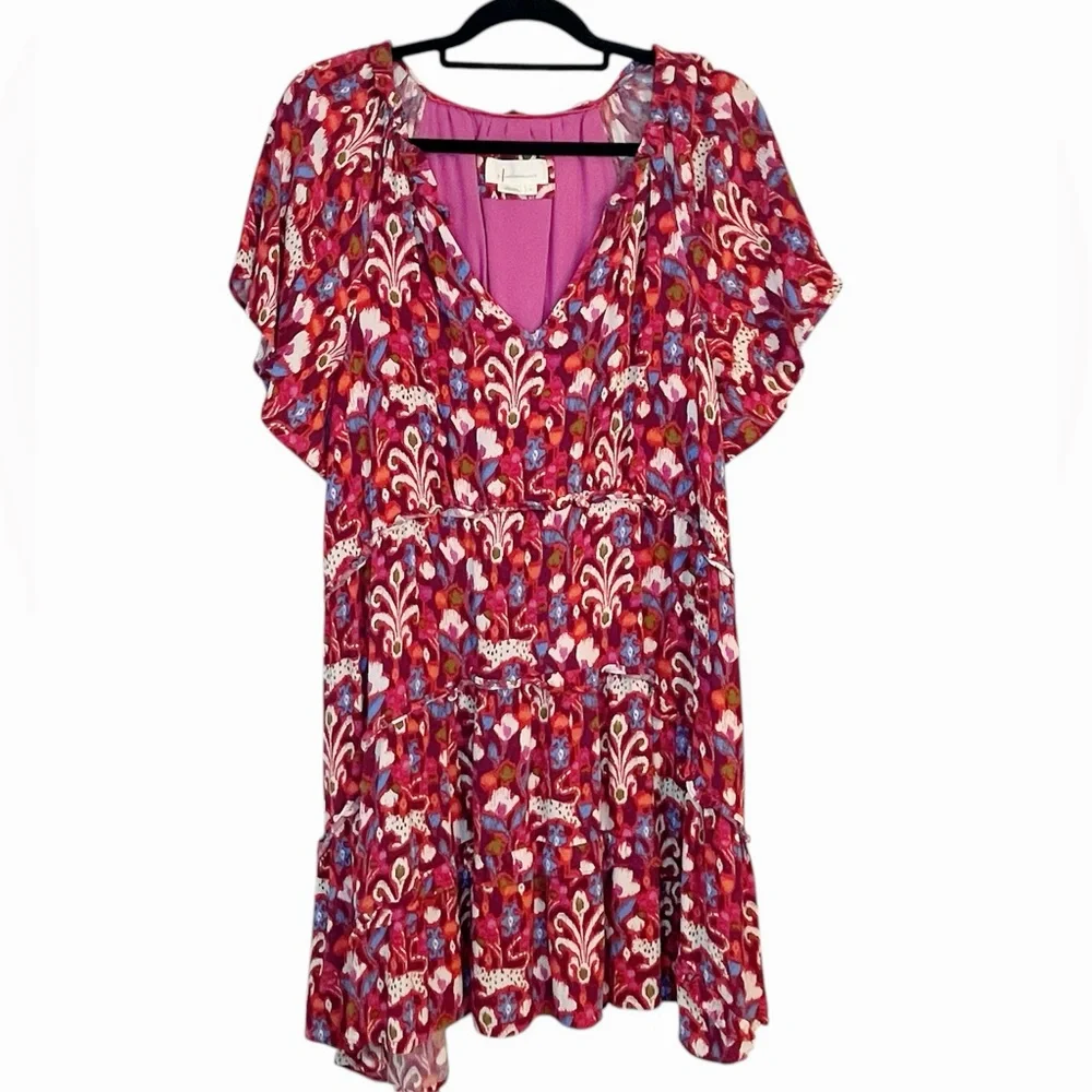 Anthropologie Robin Tiered Floral Ruffle Red Dress Cottagecore Prairie Hippie - Picture 2 of 10